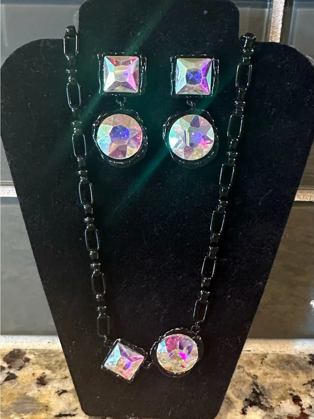 Iridescent Multi-Shape Necklace and Earring Set